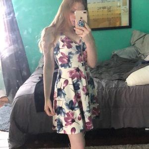 white purple/blue flower printed dress